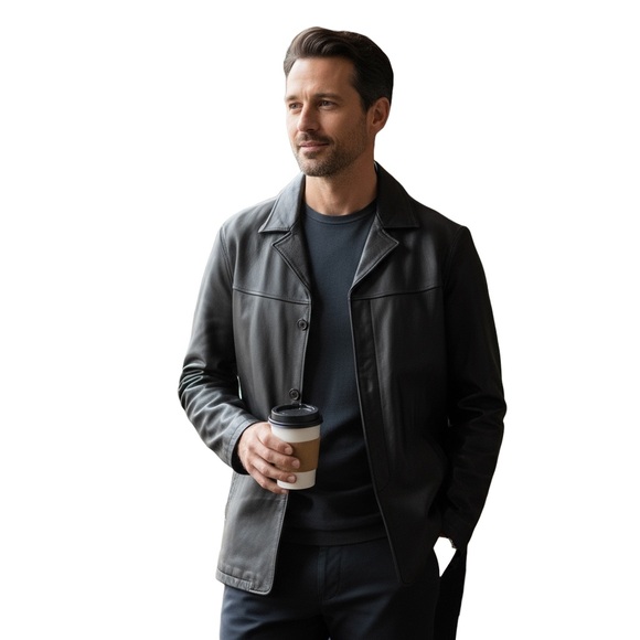 Men’s Black Leather Jacket - Picture 1 of 5